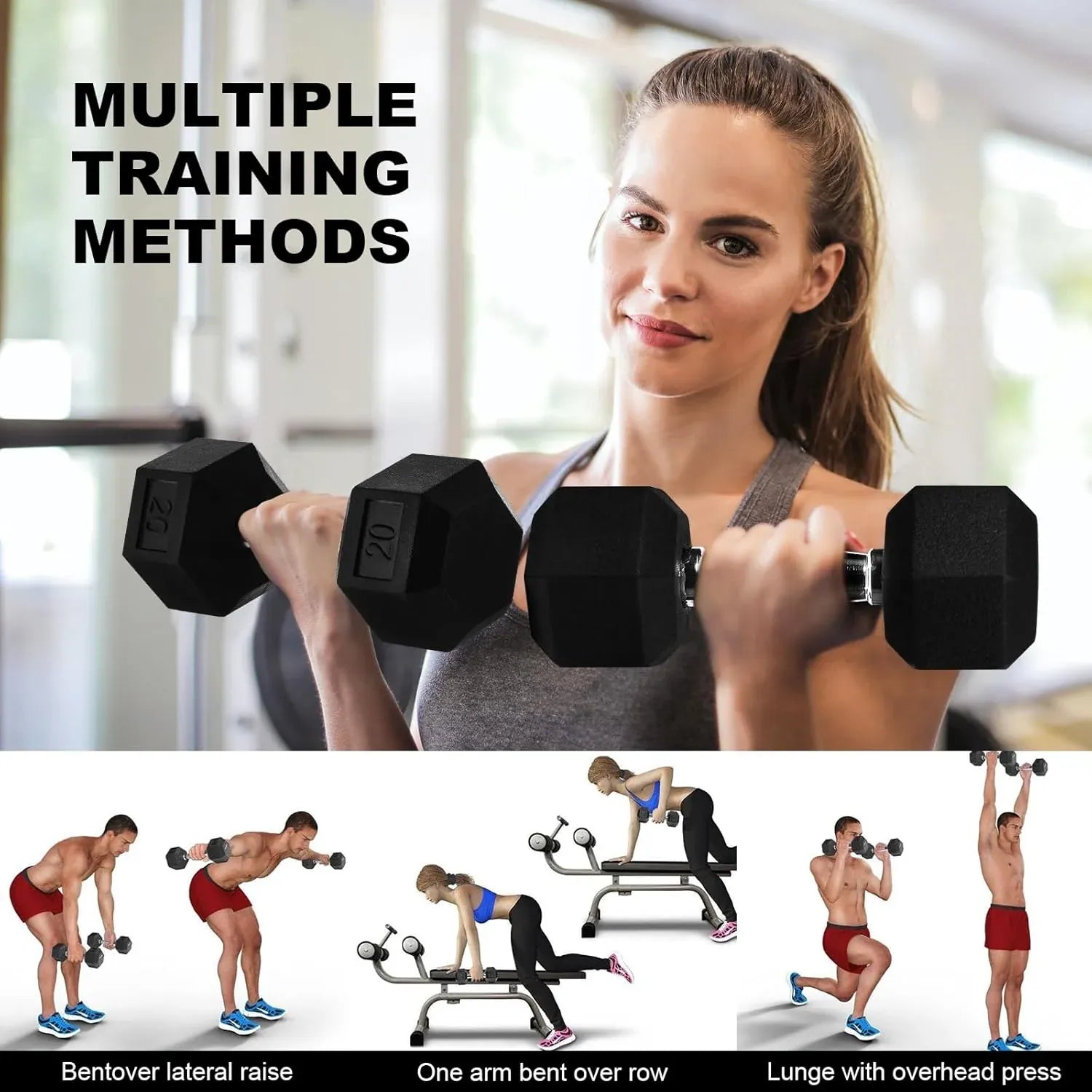 20lb to 45lb Rubber Coated Hex Dumbbells (sold in pairs) — Pair of 20LB / ~9kg