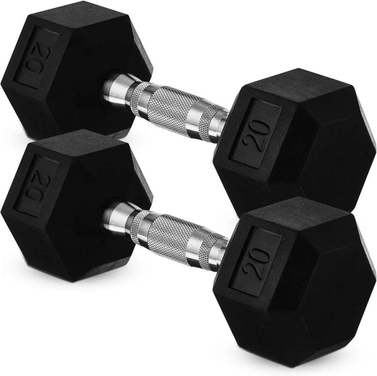 20lb to 45lb Rubber Coated Hex Dumbbells (sold in pairs) — Pair of 20LB / ~9kg