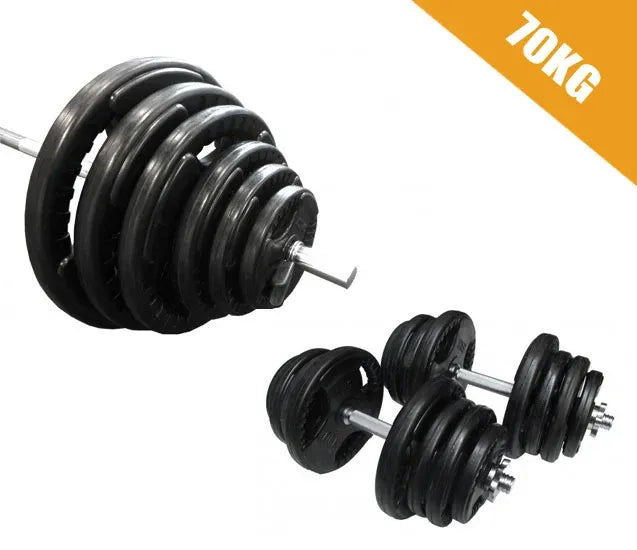 70kg Standard Hammertone Barbell/Dumbbell Weights Set