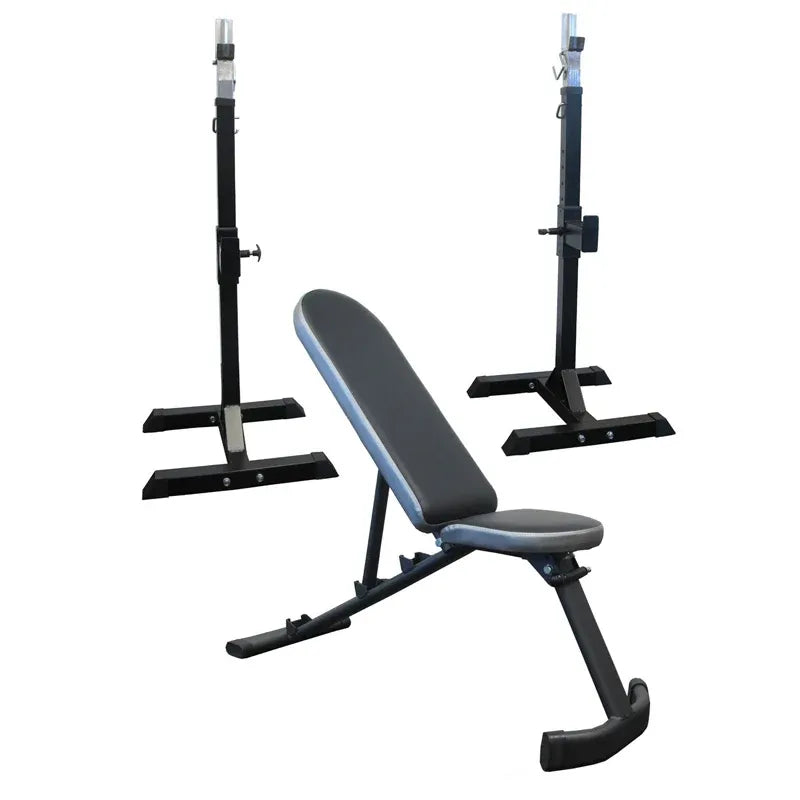 Adjustable FID Bench (Flat Decline Incline Bench) &amp; Portable Squat Rack Package