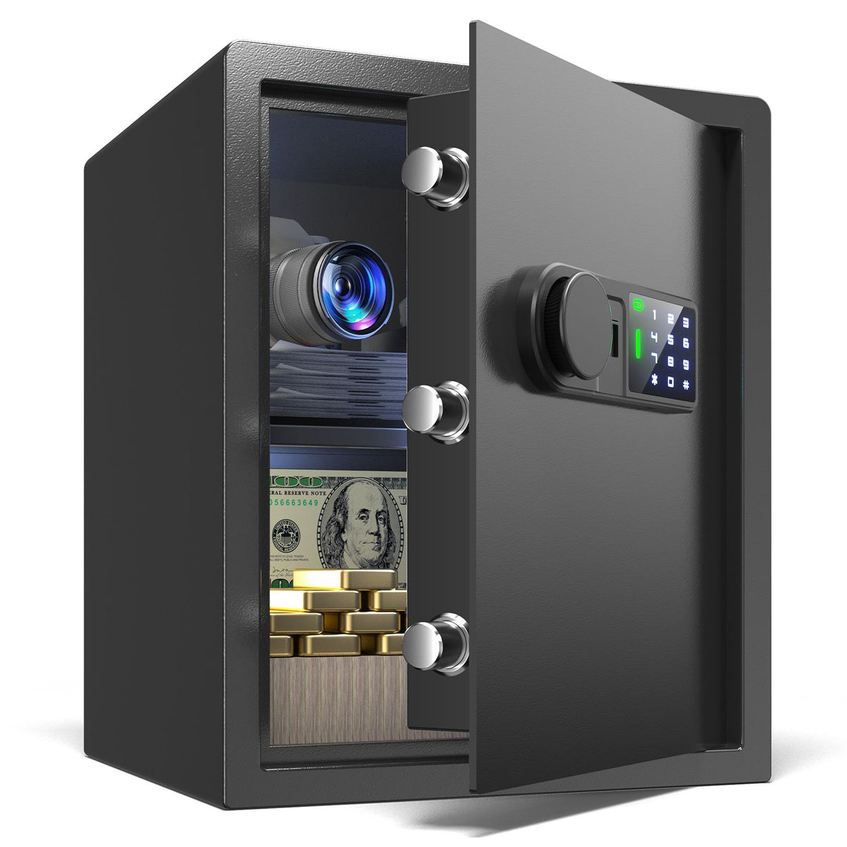 Wendlon Touch Screen Safe Box with Silent Mode, Backlit Keypad, LED Light, Anti-Rust &amp; Anti-Theft, Home/Office, 1.69 Cubic Feet, 33×42×35 cm, Black