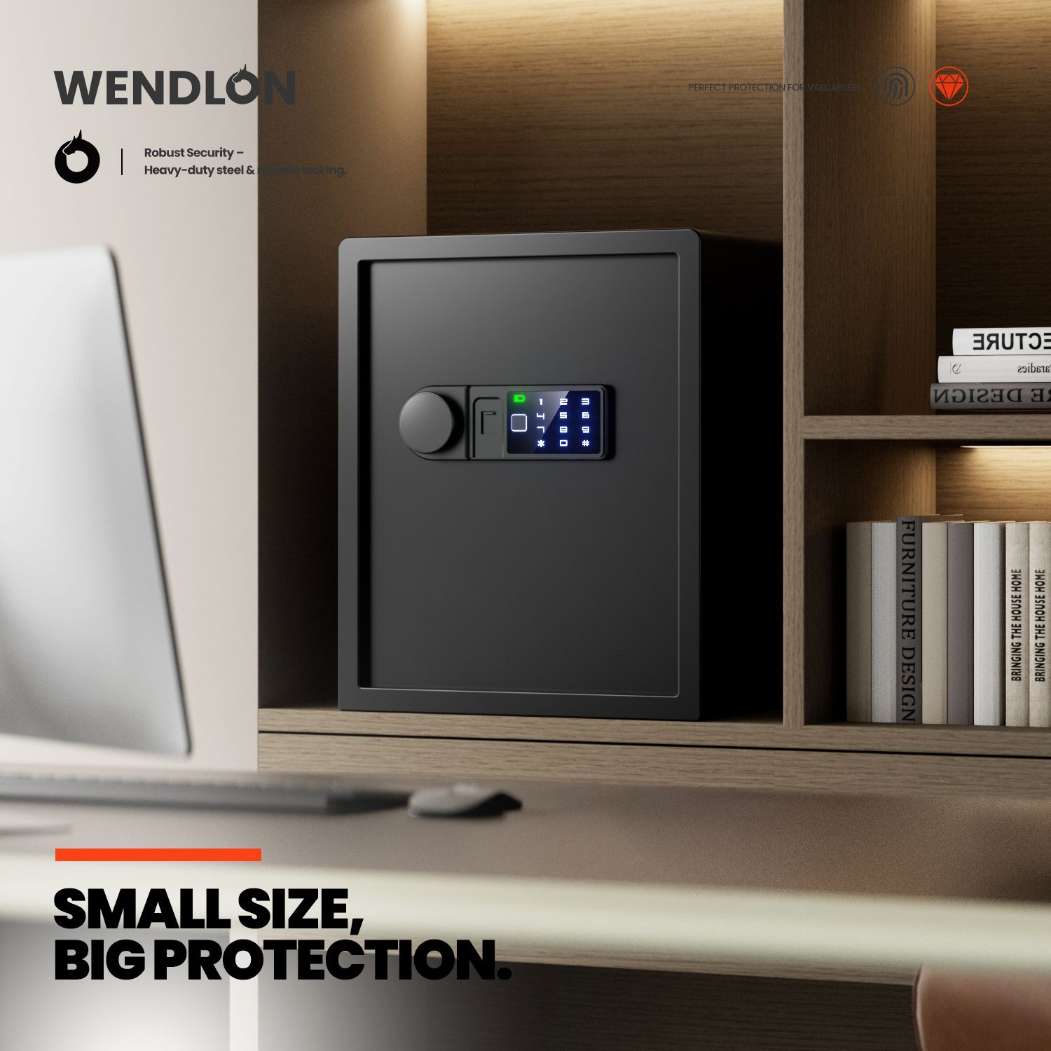 Wendlon Touch Screen Safe Box with Silent Mode, Backlit Keypad, LED Light, Anti-Rust & Anti-Theft, Home/Office, 1.69 Cubic Feet, 33×42×35 cm, Black