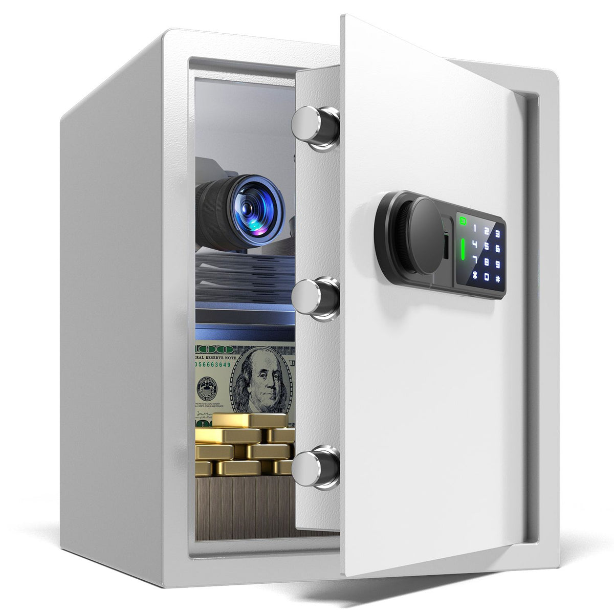 Wendlon White Touch Screen Safe Boxwith Electronic password, Backlit Keypad, LED Light, Anti-Rust &amp; Anti-Theft, Home/Office, 1.69 Cubic Feet,33×35×42 cm