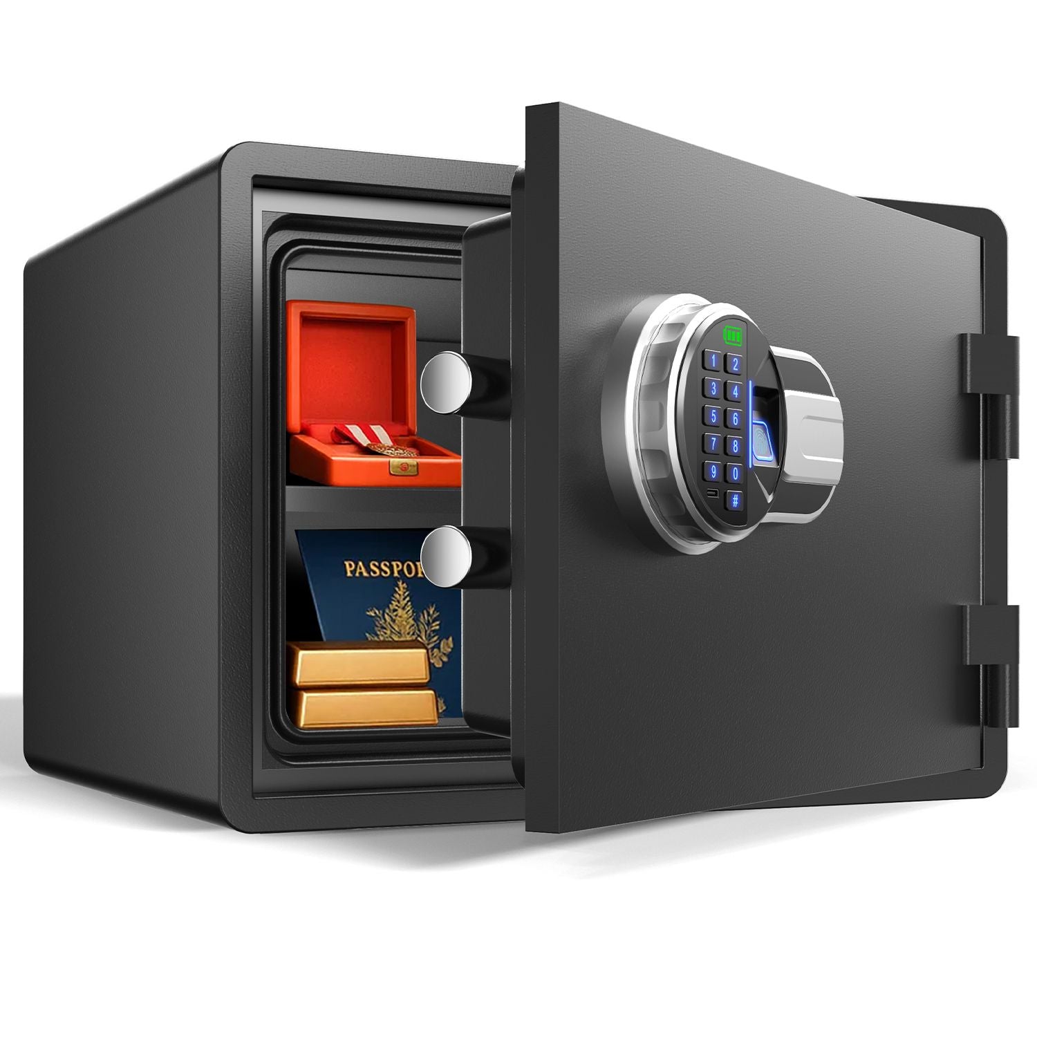 Fireproof and waterproof biometric safe,weighs 33 KG. Fire proof box for home,office,lock box,cabinet with fingerprint,silent mode,Anti-Theft