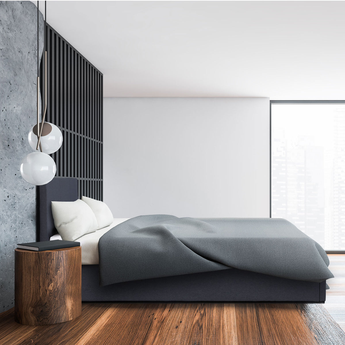 Milano Luxury Gas Lift Bed Frame Base And Headboard With Storage - Single - Charcoal