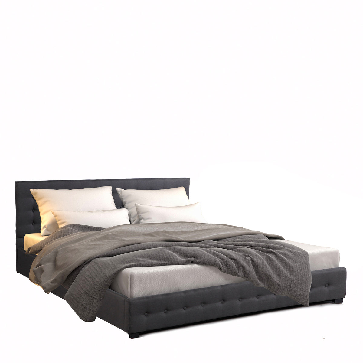 Milano Decor Eden Gas Lift Bed With Headboard Platform Storage Dark Grey Fabric - Queen - Dark Grey