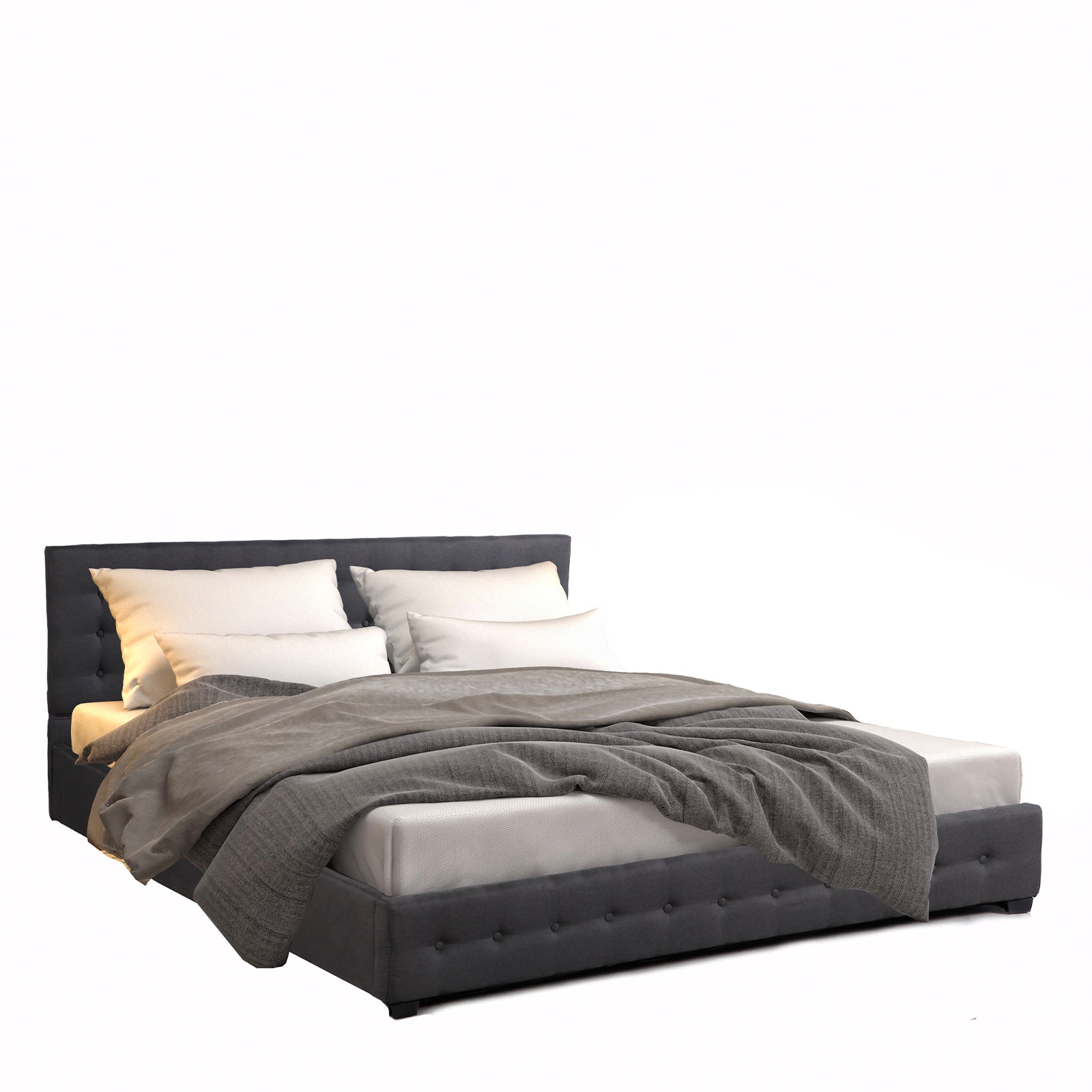 Milano Decor Eden Gas Lift Bed With Headboard Platform Storage Dark Grey Fabric - King - Dark Grey