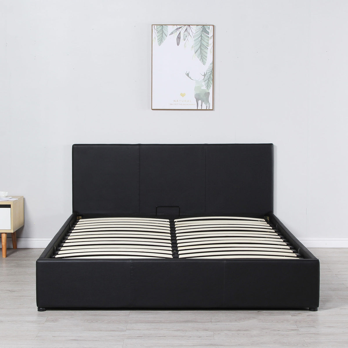 Milano Luxury Gas Lift Bed Frame And Headboard Double Queen King Black Dark Grey - Double - Black