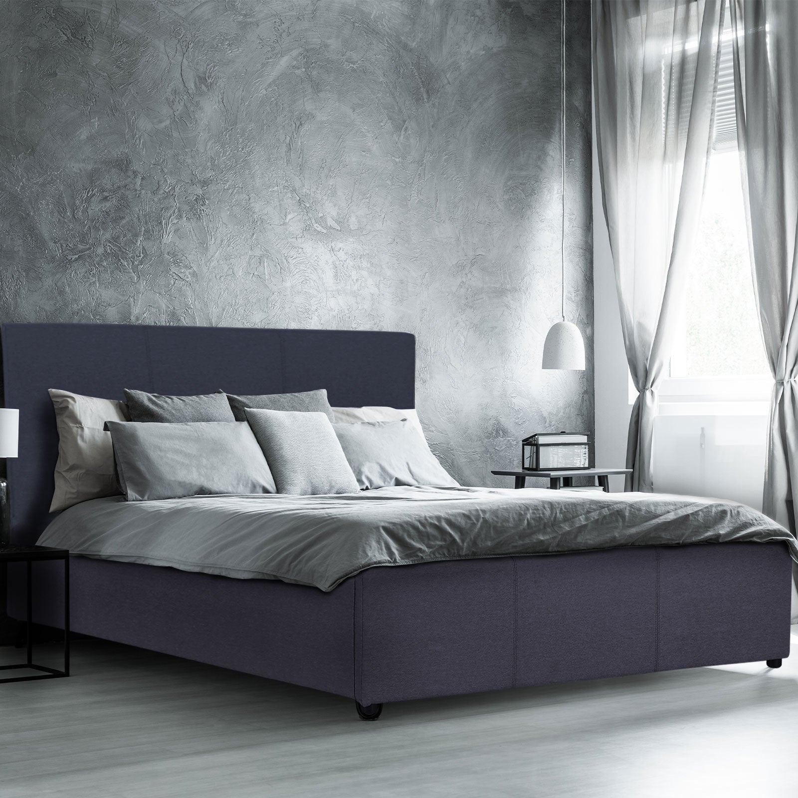 Milano Luxury Gas Lift Bed Frame And Headboard Double Queen King Black Dark Grey - King - Dark Grey