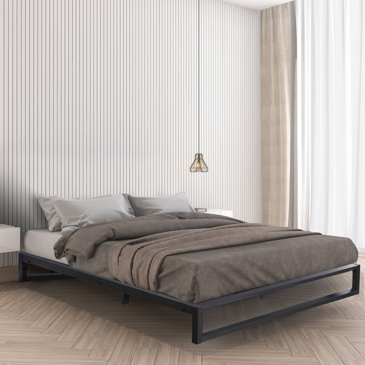Milano Decor Florence Metal Bed Frame Mattress Base Platform Modern Black - Double - Black