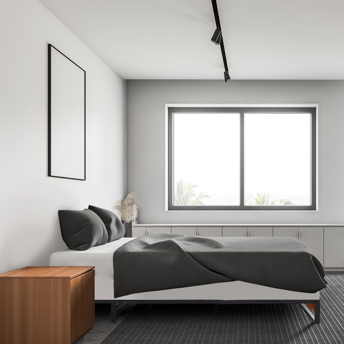 Milano Decor Sorrento Metal Wood Bed Frame Mattress Base Platform Modern Black - Single - Black