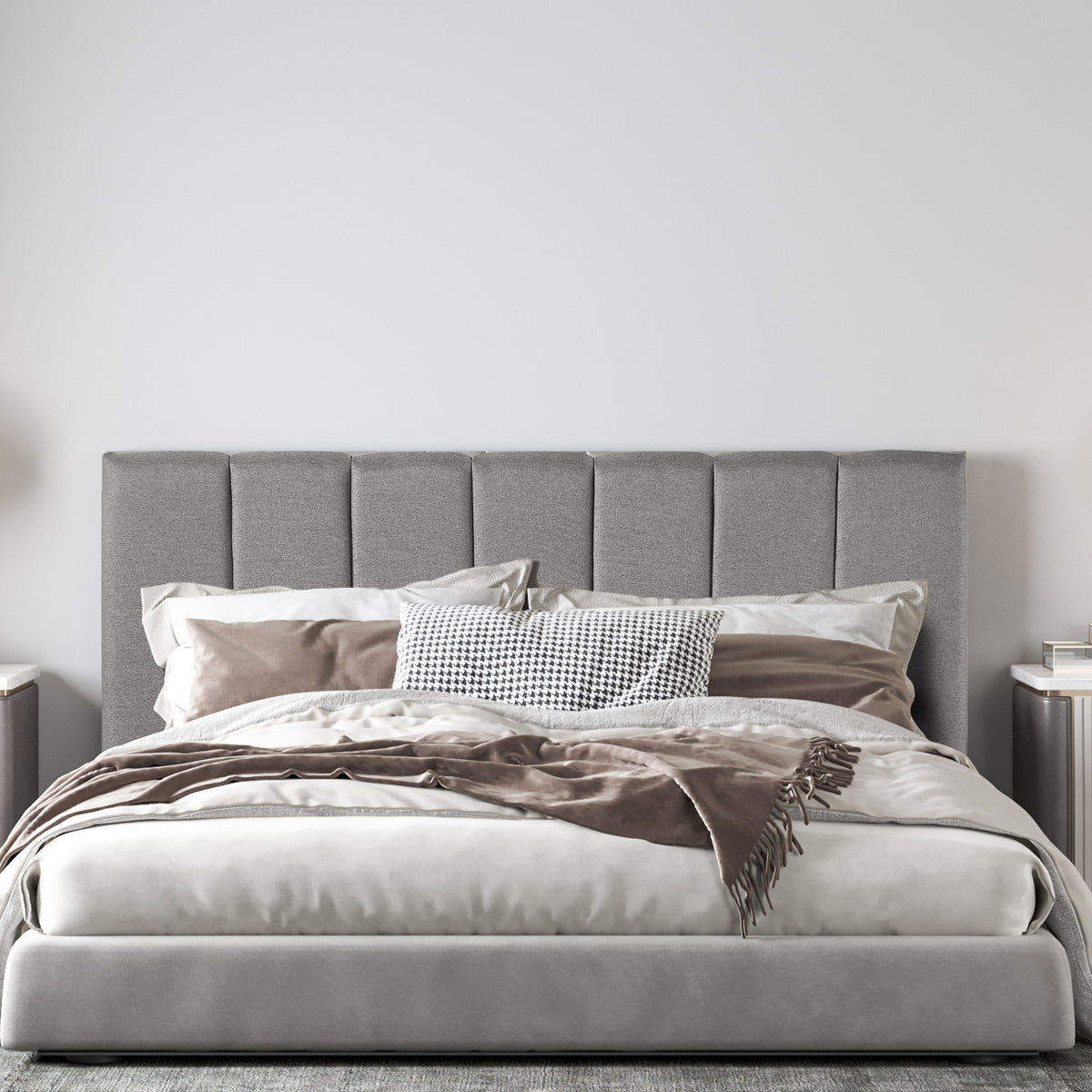 Milano Decor Valencia Mid Grey Bed Head Headboard Bedhead Upholstered - Queen - Mid Grey