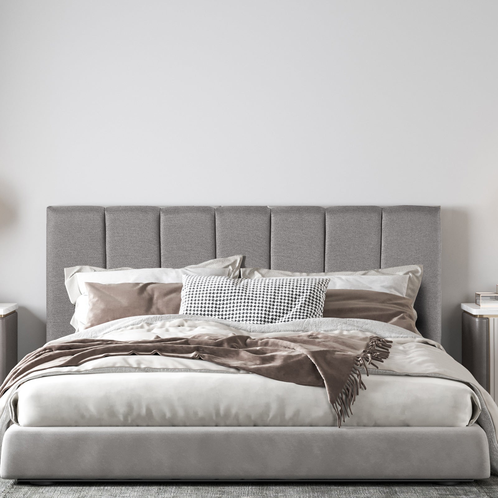 Milano Decor Valencia Mid Grey Bed Head Headboard Bedhead Upholstered - Queen - Mid Grey