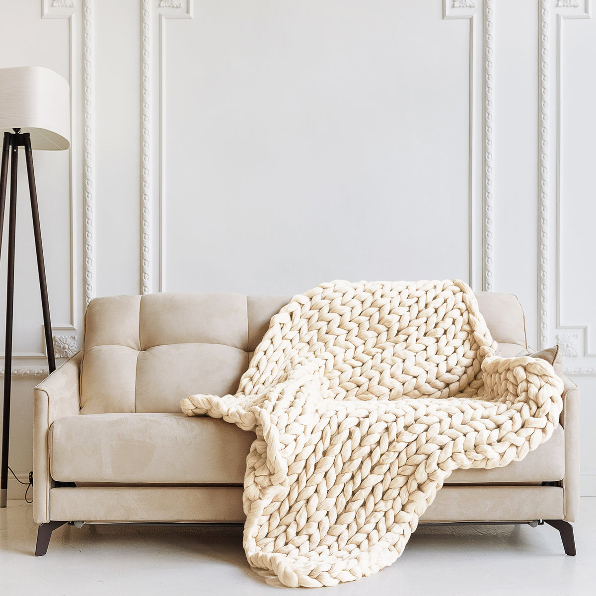 Royal Comfort Chunky Hand Knit Thick Weighted Blanket 6.3KG 203cm x 153cm - Cream