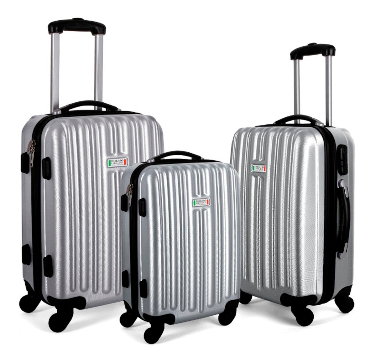 Milano Deluxe 3pc ABS Luggage Suitcase Luxury Hard Case Shockproof Travel Set - Silver