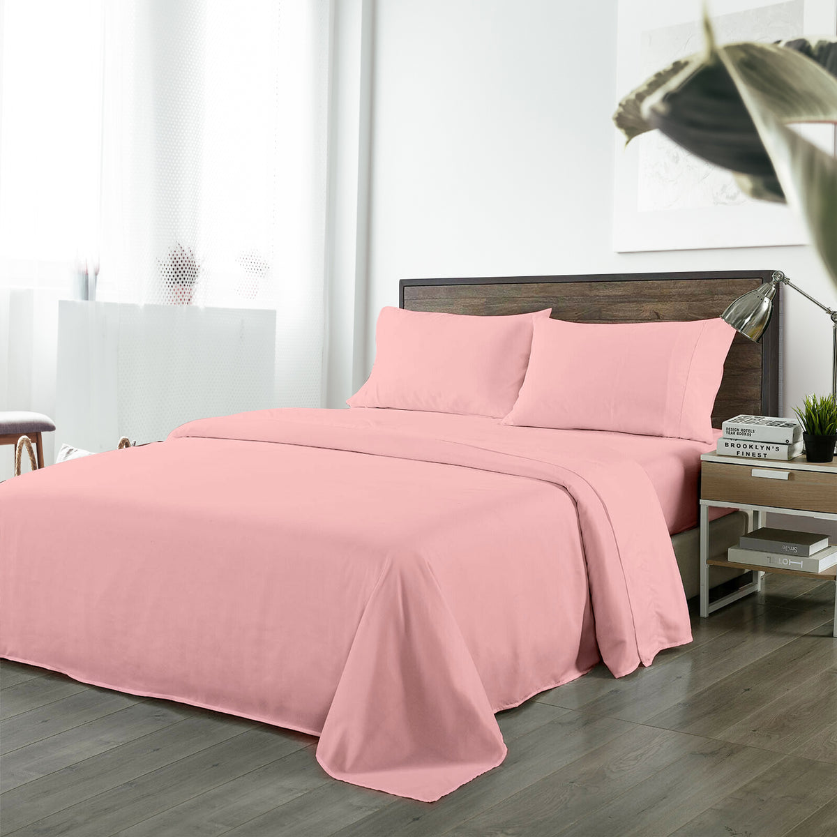 Royal Comfort Bamboo Blended Sheet & Pillowcases Set 1000TC Ultra Soft Bedding - Queen - Blush