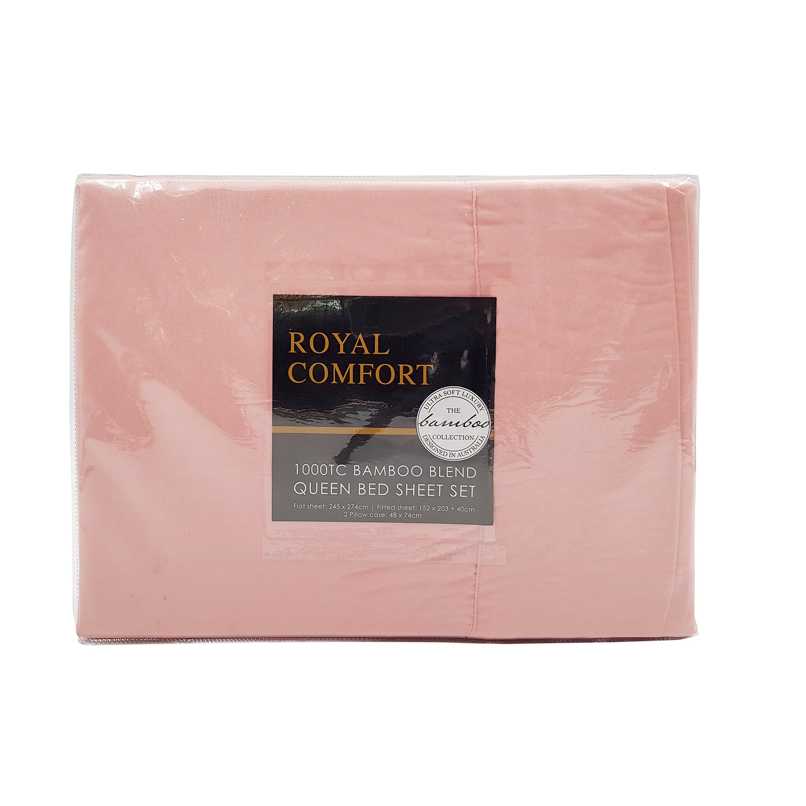 Royal Comfort Bamboo Blended Sheet & Pillowcases Set 1000TC Ultra Soft Bedding - Queen - Blush