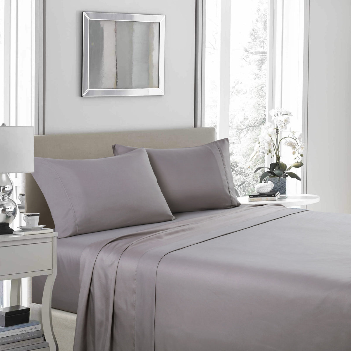 Royal Comfort 1200 Thread Count Sheet Set 4 Piece Ultra Soft Satin Weave Finish - Queen - Charcoal