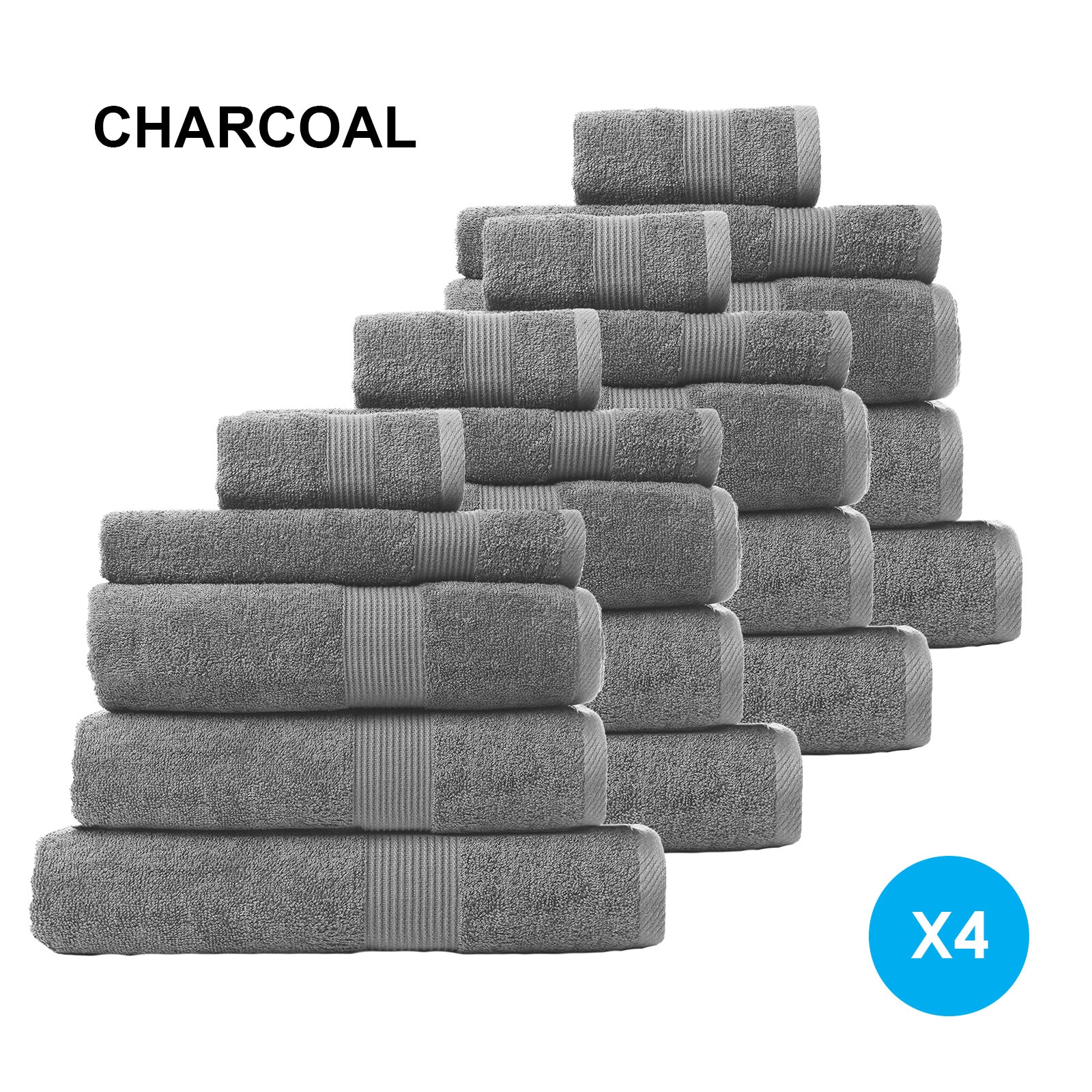 Royal Comfort 20 Piece Cotton Bamboo Towel Bundle Set 450GSM Luxurious Absorbent - Charcoal