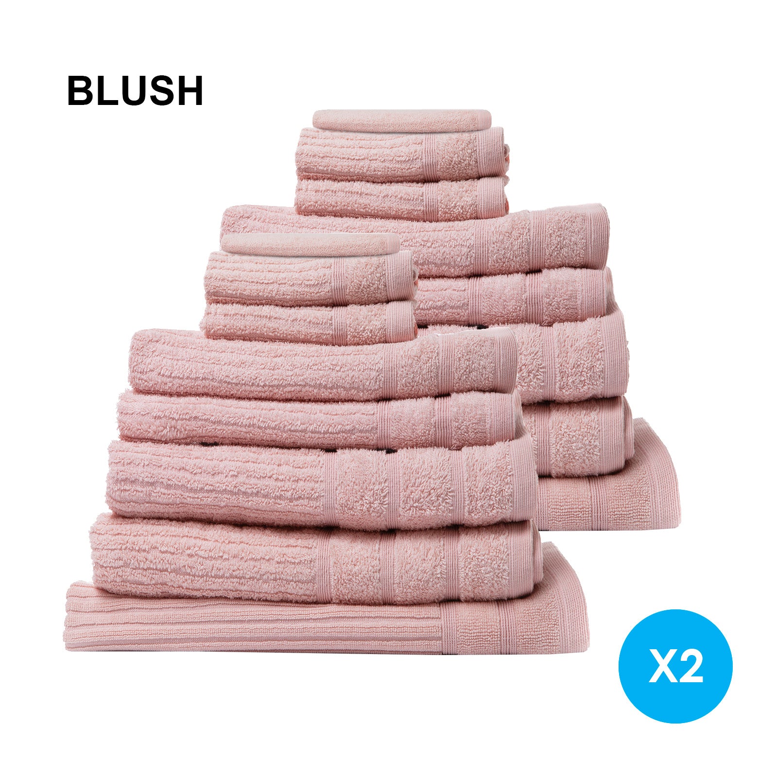 Royal Comfort 16 Piece Egyptian Cotton Eden Towel Set 600GSM Luxurious Absorbent - Blush