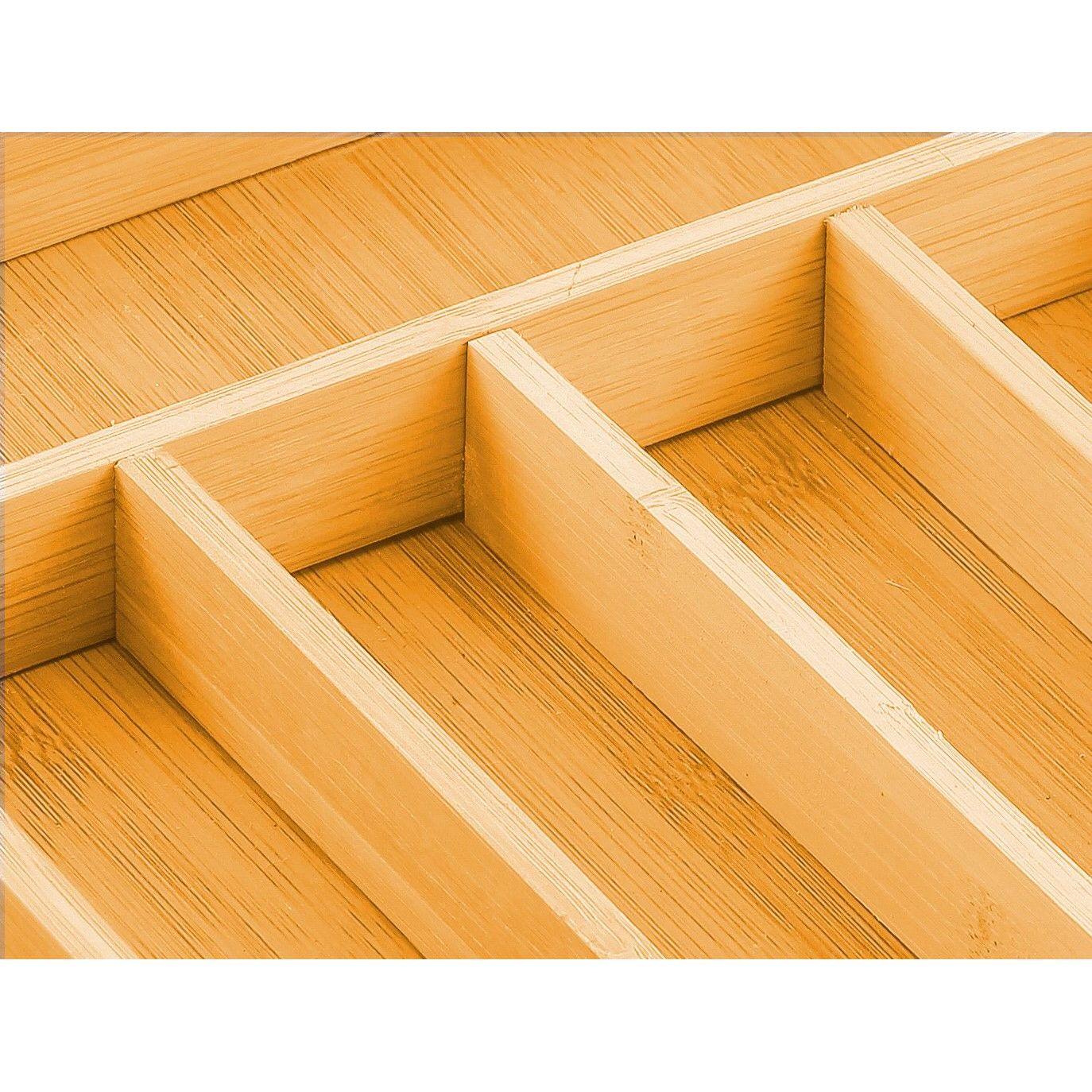 2 Pack Large Capacity Bamboo Expandable Drawer Organizer with Knife Block Holder for Home Kitchen Utensils