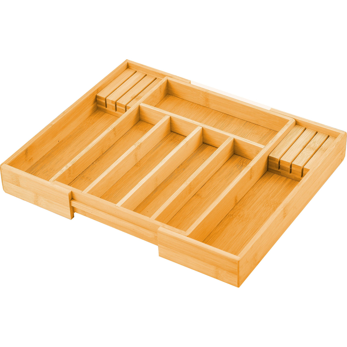 2 Pack Large Capacity Bamboo Expandable Drawer Organizer with Knife Block Holder for Home Kitchen Utensils
