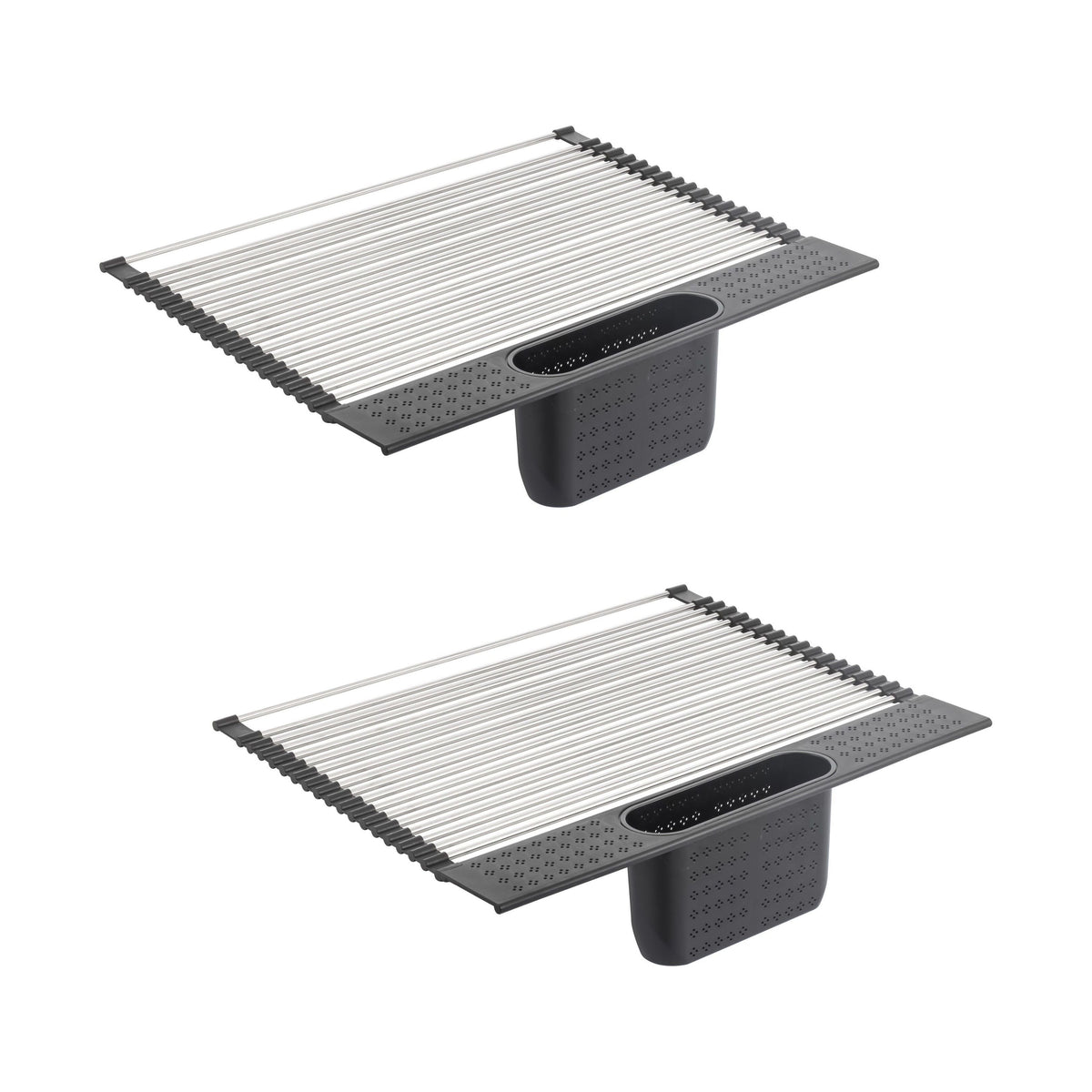 2 Pack Large Stainless Steel Roll Up Dish Drying Rack with Utensil Holder for Home Kitchen
