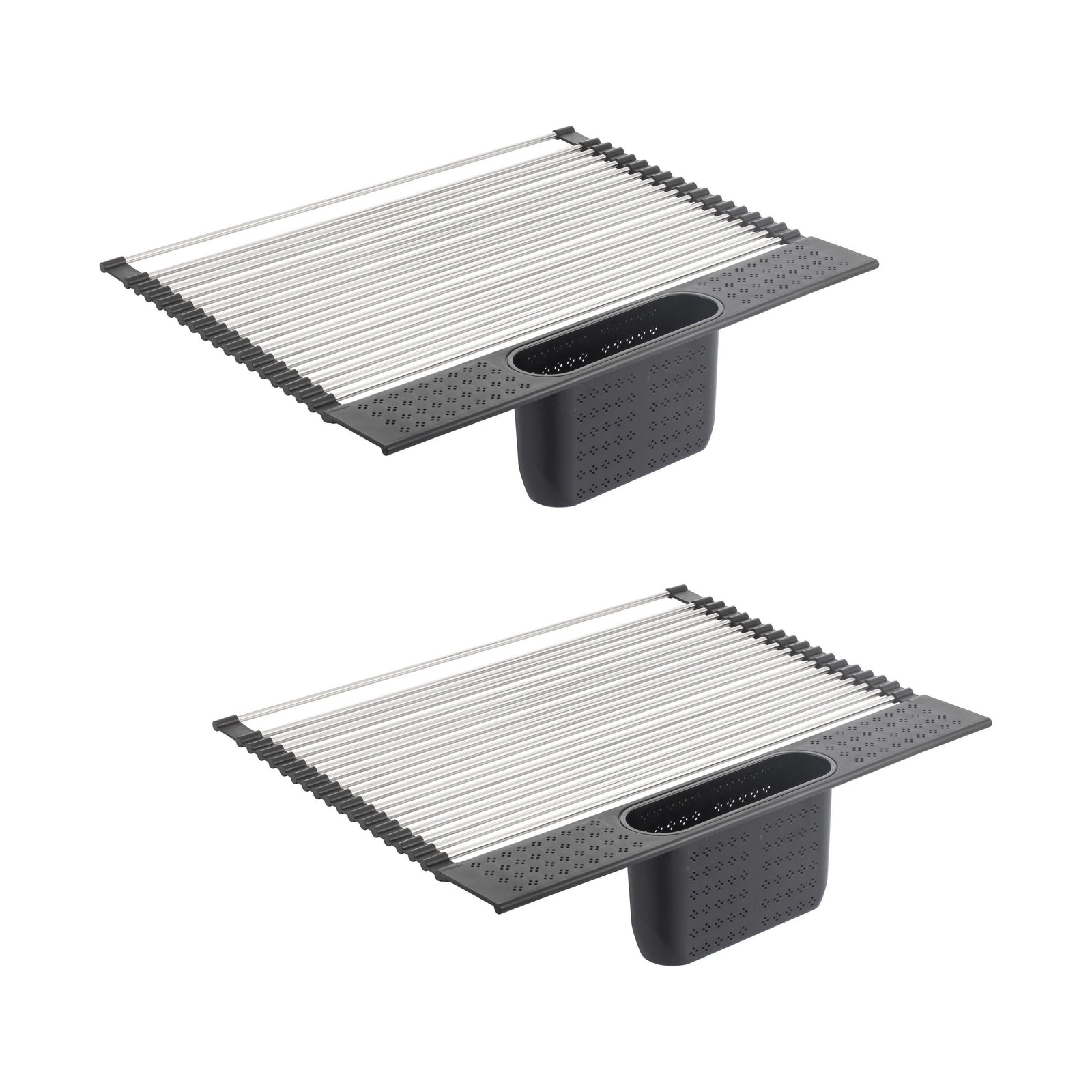 2 Pack Large Stainless Steel Roll Up Dish Drying Rack with Utensil Holder for Home Kitchen