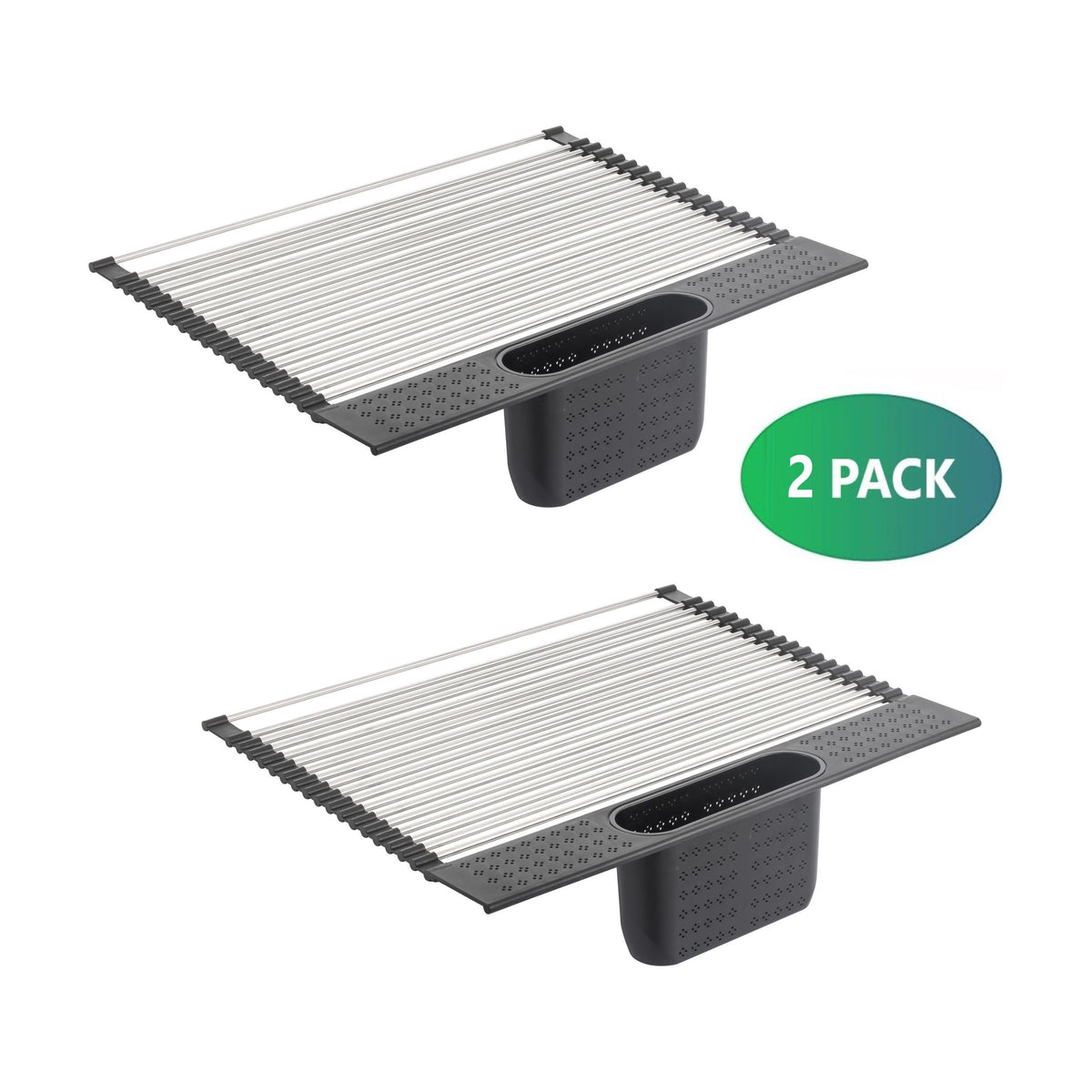 2 Pack Large Stainless Steel Roll Up Dish Drying Rack with Utensil Holder for Home Kitchen