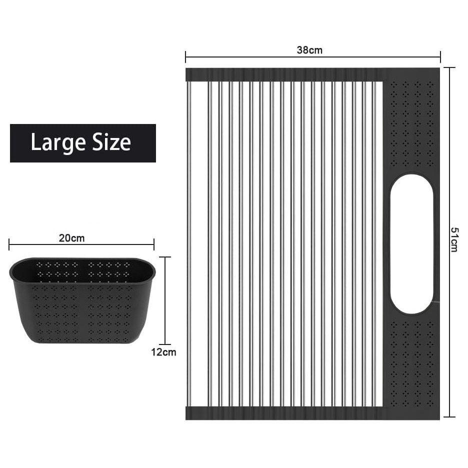 2 Pack Large Stainless Steel Roll Up Dish Drying Rack with Utensil Holder for Home Kitchen