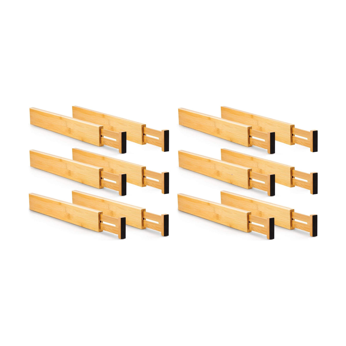 12 Pack Bamboo Adjustable Kitchen Drawer Dividers (Large, 44-55 cm)