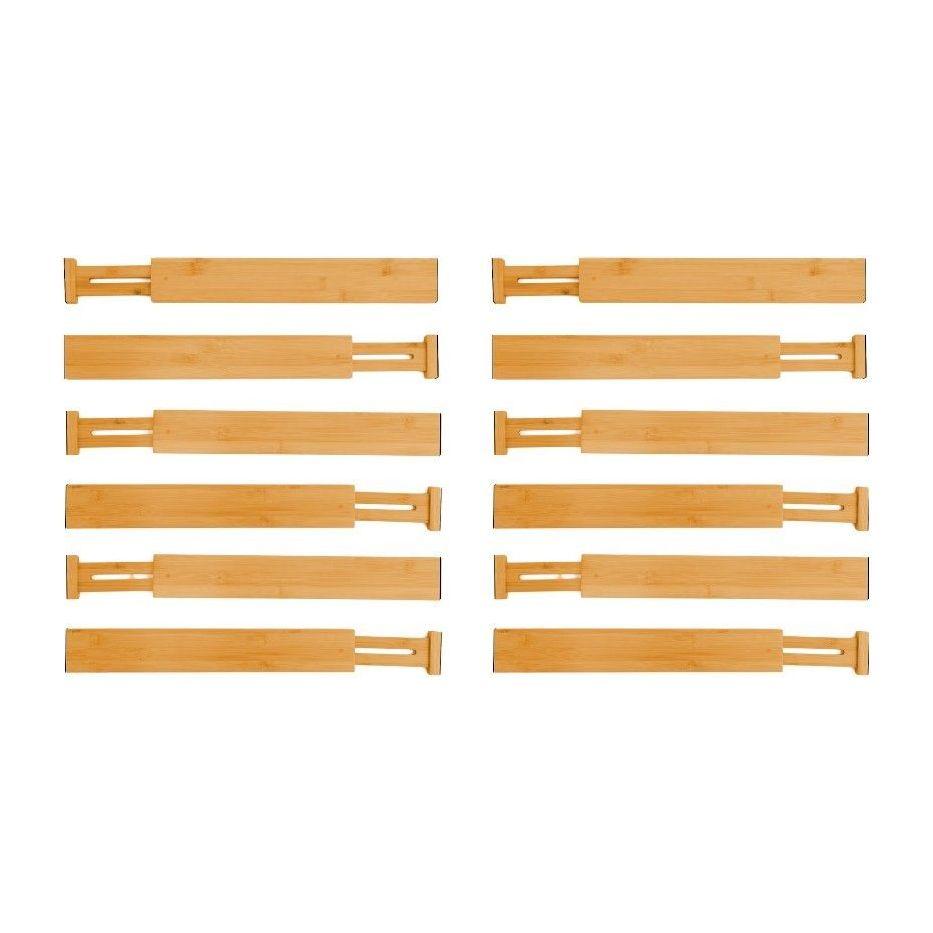 12 Pack Bamboo Adjustable Kitchen Drawer Dividers (Large, 44-55 cm)
