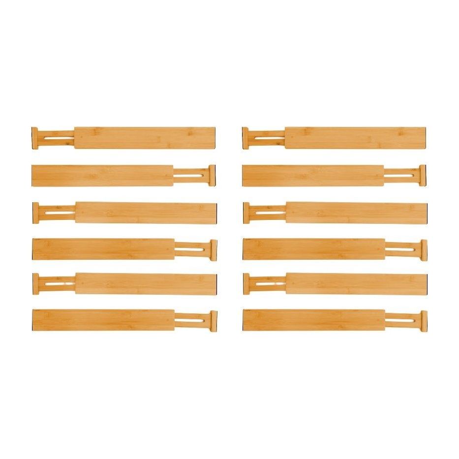 12 Pack Bamboo Adjustable Kitchen Drawer Dividers (Large, 44-55 cm)