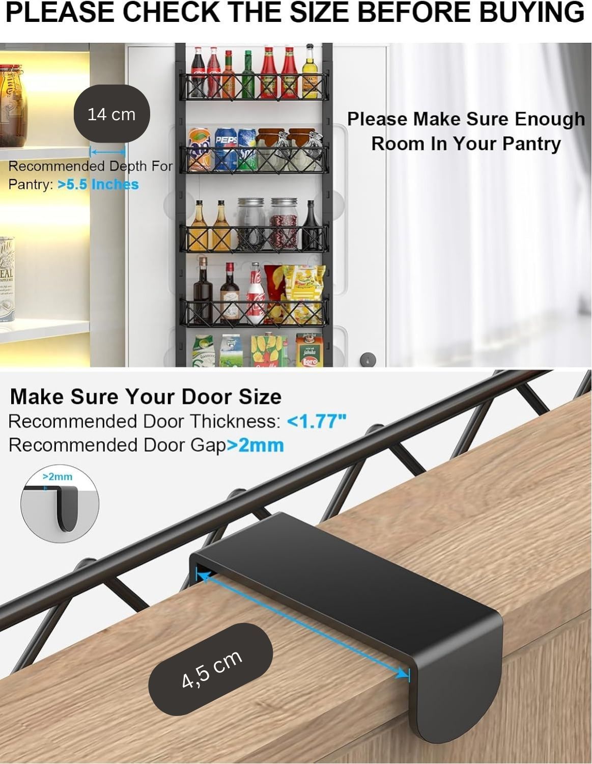 6 Tier Adjustable Baskets Over Door Pantry Organiser for Home Kitchen