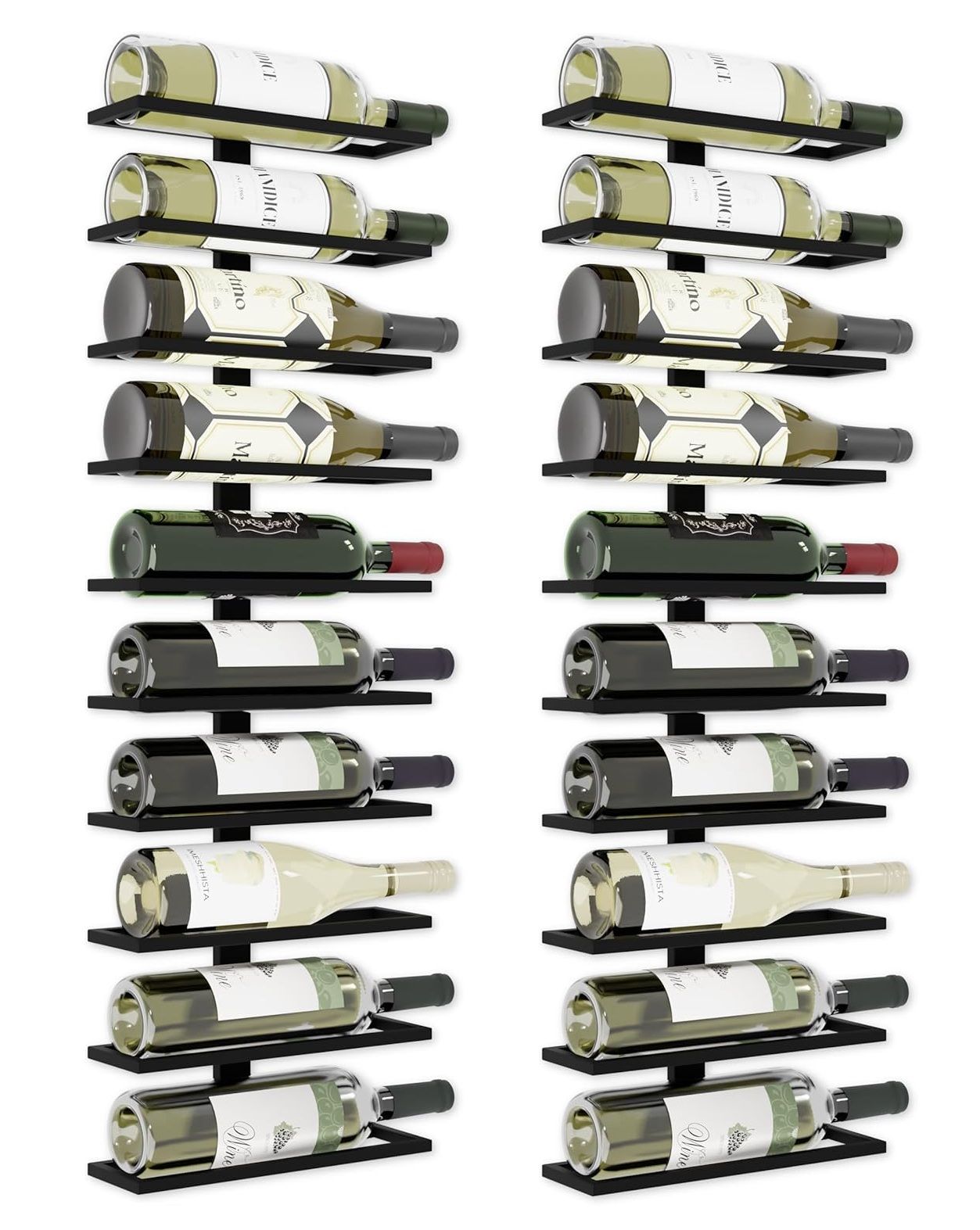 Set 2 Pcs Metal Wall Mount Wine Rack for Wine Bottles, Liquor, Champagne (Holds 10 Bottles)