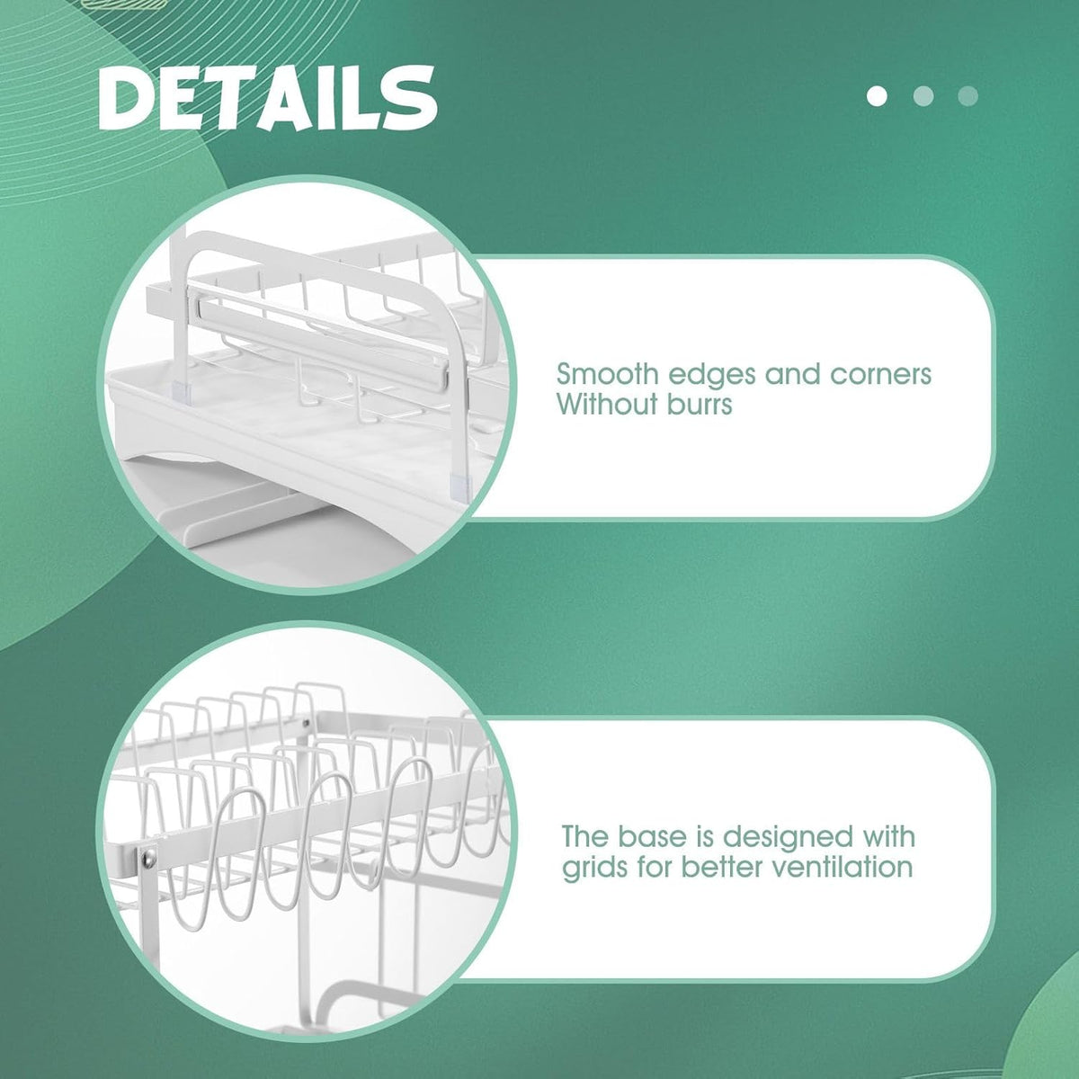 CARLA HOME 2-Tier Dish Drying Rack with Drainage Tray, Utensil Holder, Cup Hooks & Cutting Board Slot for Countertop Kitchen Storage (White)