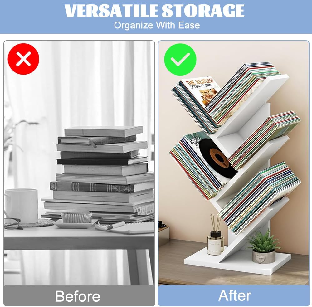 CARLA HOME 5-Tier Tree Bookshelf Storage Rack for Home Office or Bedroom (White)