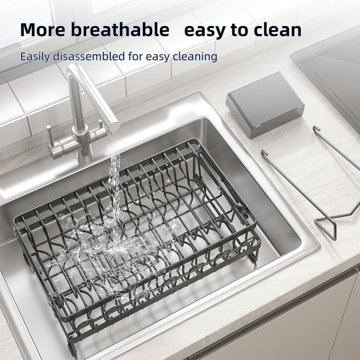 CARLA HOME 2-Tier Dish Drying Rack with Drainage Tray, Utensil Holder, Cup Hooks & Cutting Board Rack for Kitchen (Black)