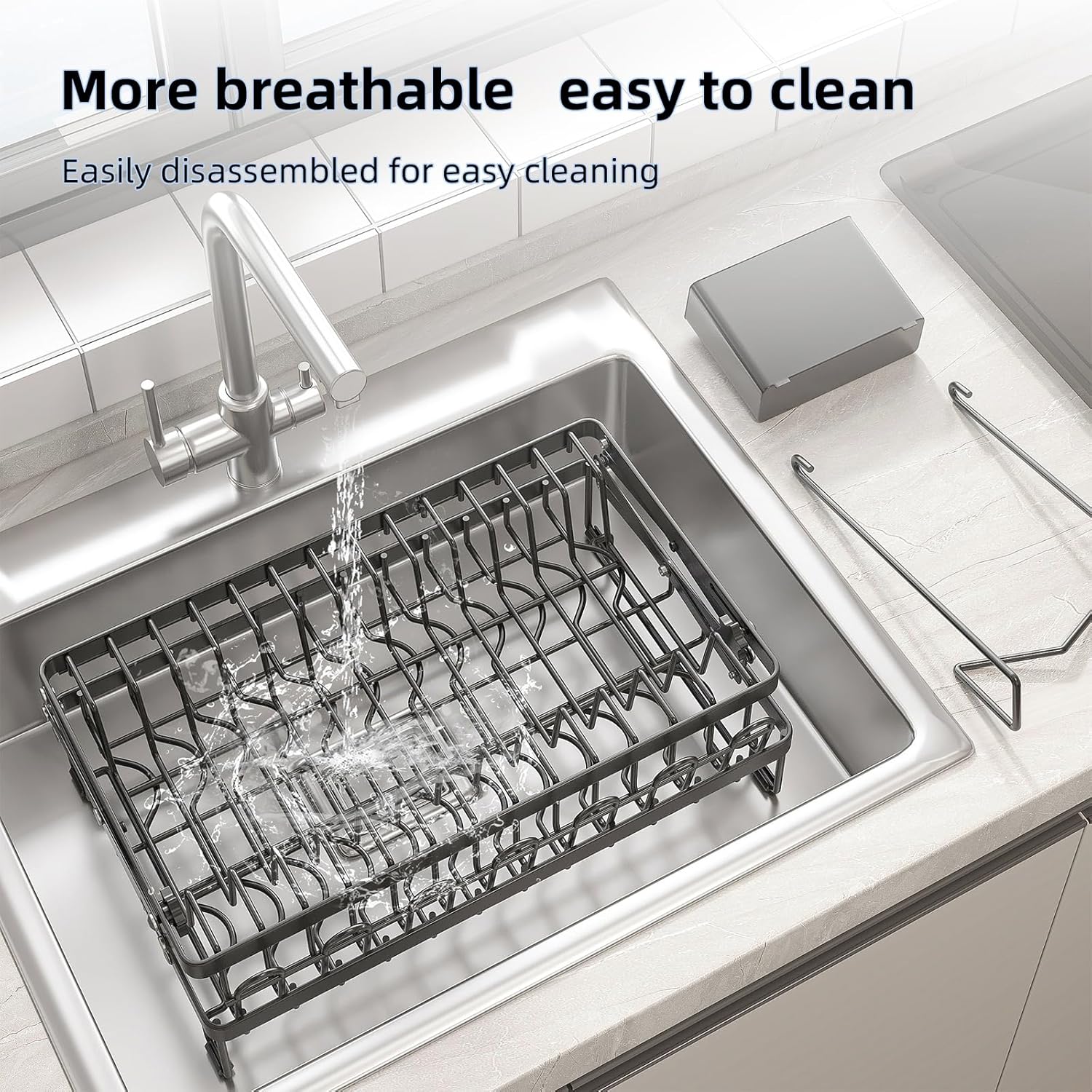 CARLA HOME 2-Tier Dish Drying Rack with Drainage Tray, Utensil Holder, Cup Hooks & Cutting Board Rack for Kitchen (Black)