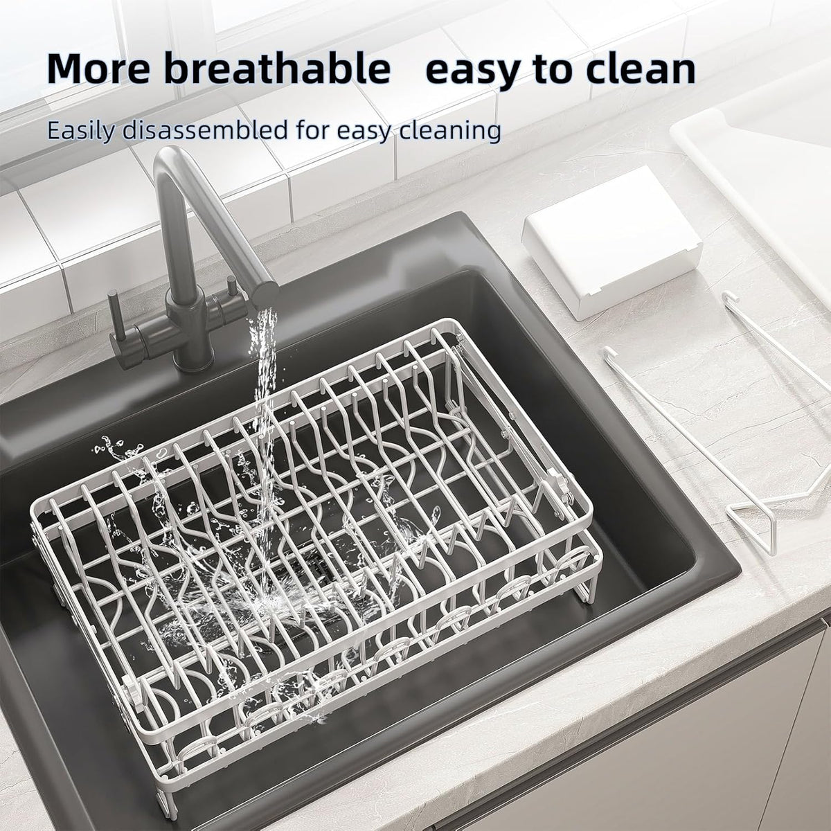 CARLA HOME 2-Tier Dish Drying Rack with Drainage Tray, Utensil Holder, Cup Hooks & Cutting Board Rack for Kitchen (White)