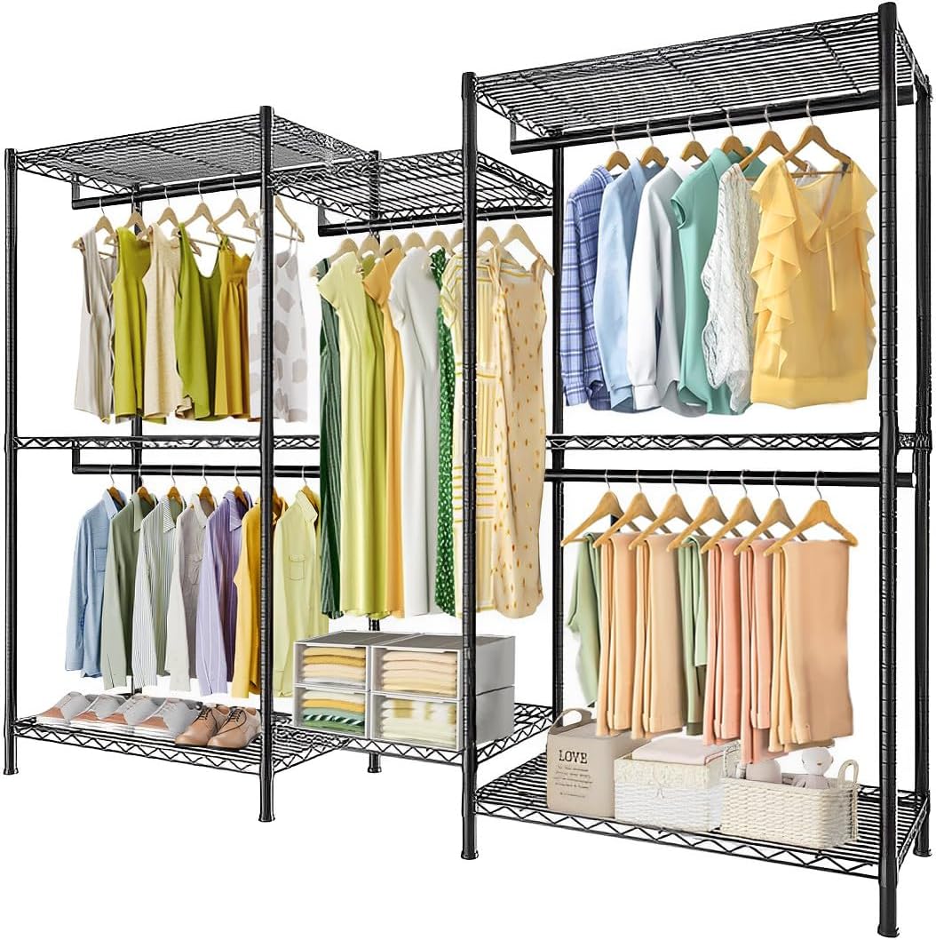 CARLA HOME Heavy Duty Clothing Garment Rack Organizer with Hanging Rods &amp; Storage Shelves for Clothes, Shoes &amp; Wardrobe