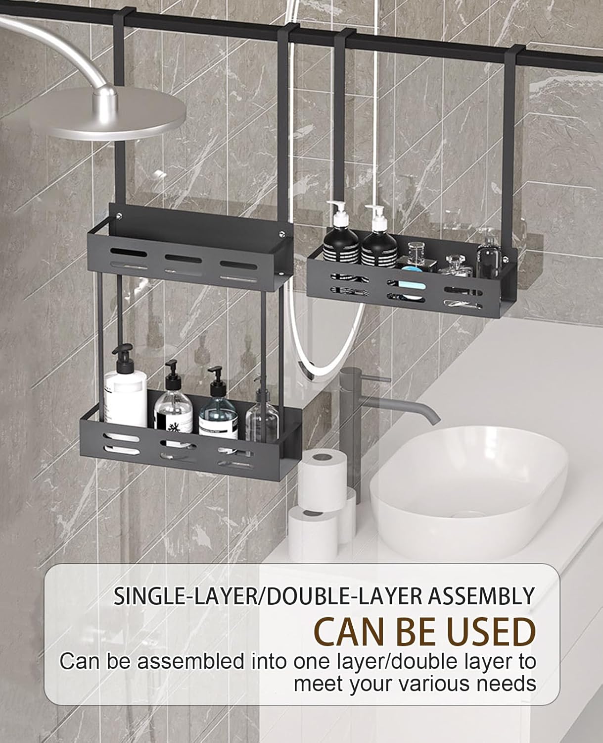 CARLA HOME Over the Door 2-tier Shower Caddy Organizer Shelf with Hooks for Bathroom