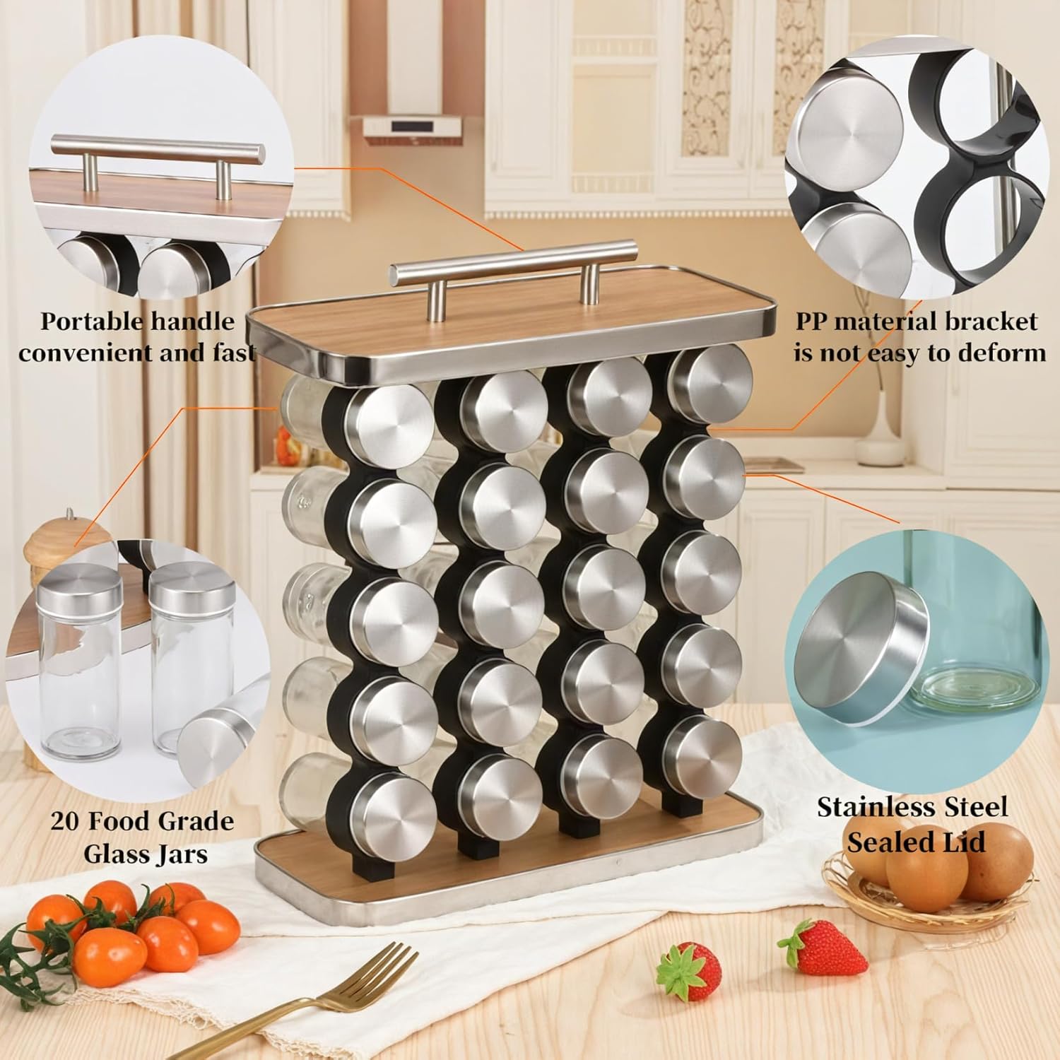 CARLA HOME 20-Jar Spice Rack Organizer Storage for Kitchen Countertop or Cabinet