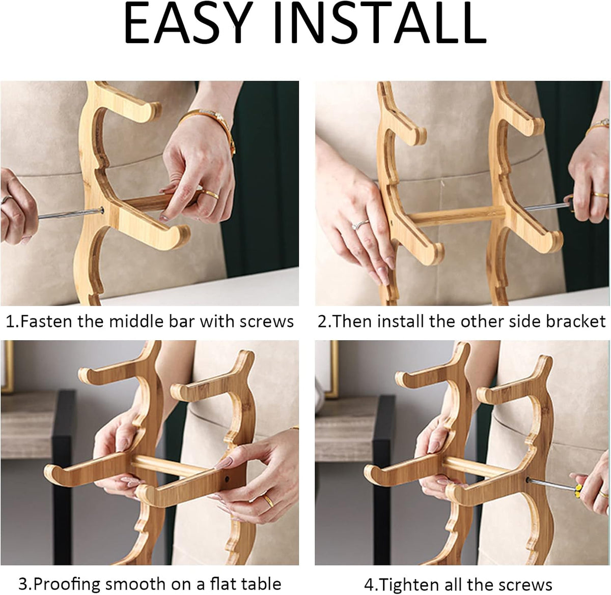 CARLA HOME 3-Tier Ceramic Fruit Bowl Basket with Bamboo Stand for Kitchen Counter, Snack Tray, Dessert Server & Vegetable Storage Rack