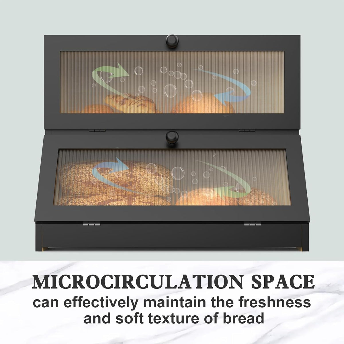 CARLA HOME Double Layer Bamboo Bread Box for Kitchen Counter - Large Capacity Bread Storage Container with Clear Window, Easy Assembly, Farmhouse Style Bread Holder (Black)