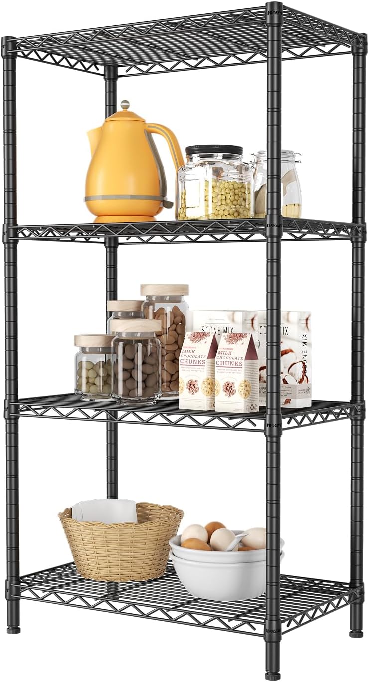 CARLA HOME 4-Tier Adjustable Metal Storage Shelves Wire Rack Organizer for Kitchen, Pantry, Bathroom or Laundry Room (60cm W x 40cm D x 140cm H)