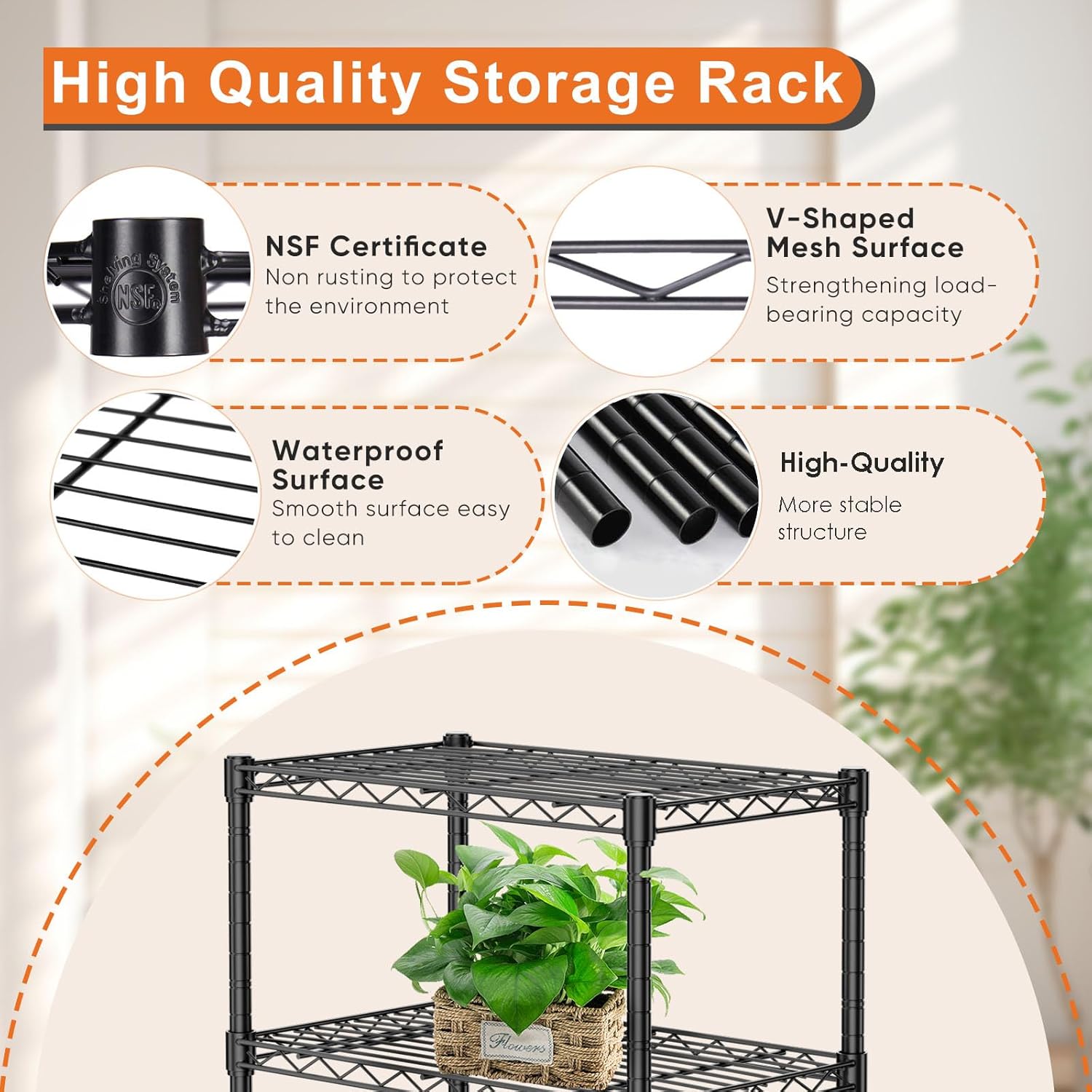 CARLA HOME 4-Tier Adjustable Metal Storage Shelves Wire Rack Organizer for Kitchen, Pantry, Bathroom or Laundry Room (60cm W x 40cm D x 140cm H)