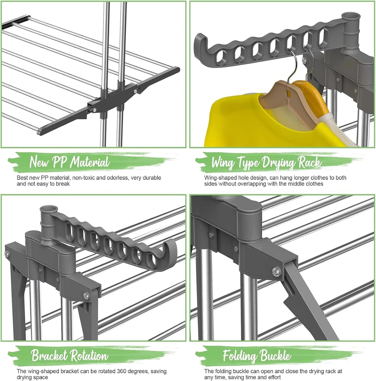 CARLA HOME Folding Clothes Drying Rack with Wheels and Adjustable Side Wings for Laundry Rack and Clothes Storage (Upgraded Model)