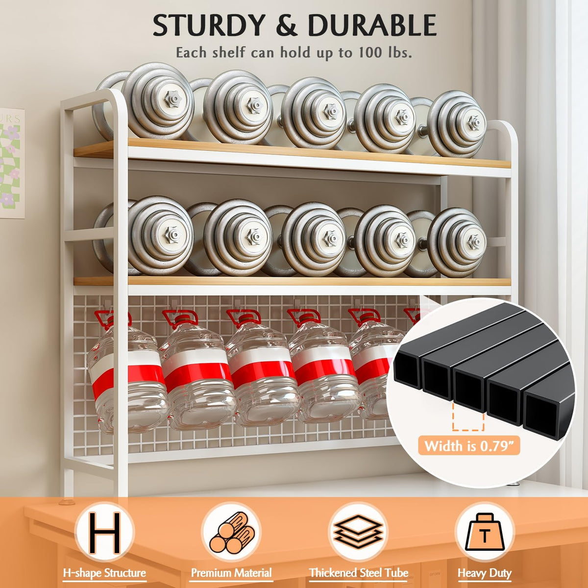 CARLA HOME  2-Tier Metal Desktop Hutch Bookshelf with Grid Panel for Computer Desk and Office Countertop