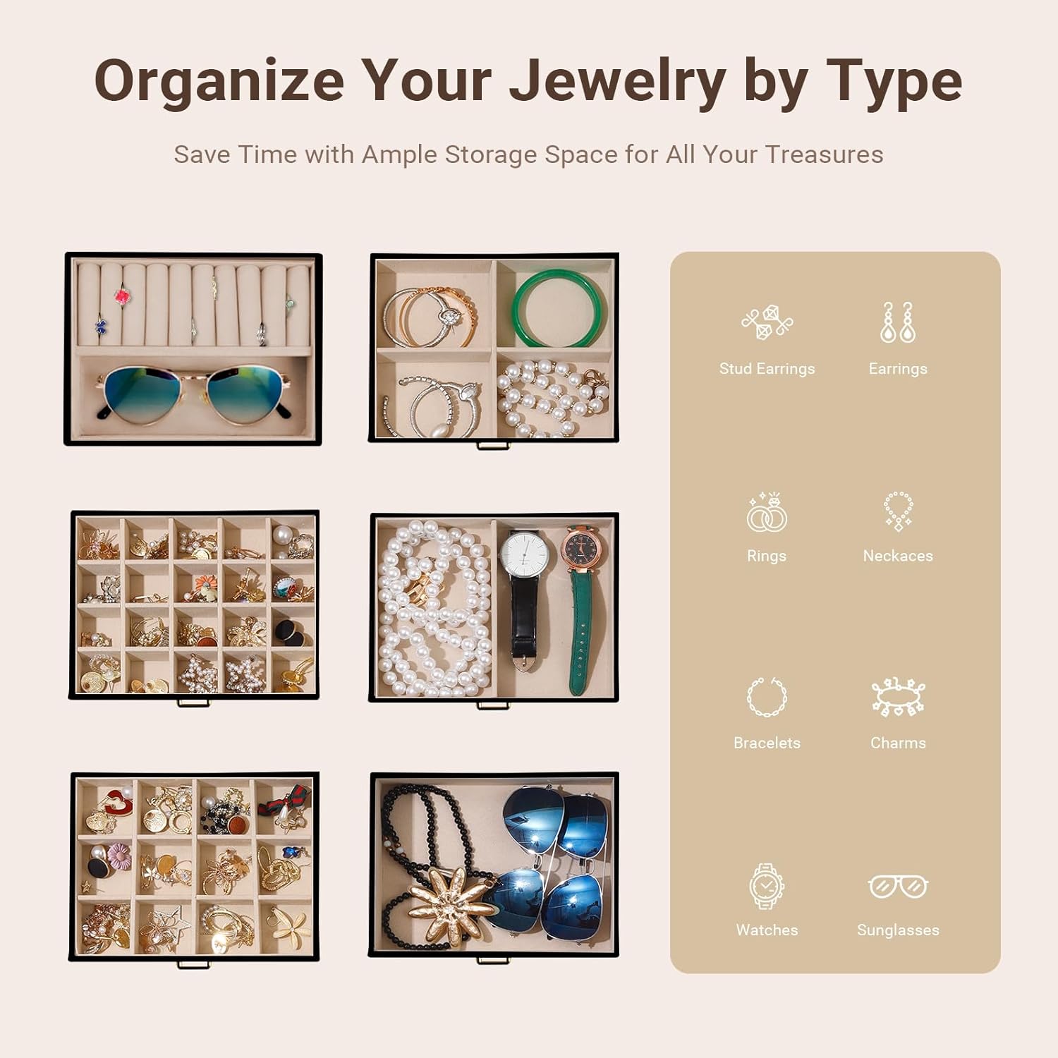 CARLA HOME 6-Layer Large Jewelry Box for Women withDrawers, Mirror, Lock, Necklace Hooks & Side Compartments for Rings, Earrings, Bracelets, Gifts (Black)